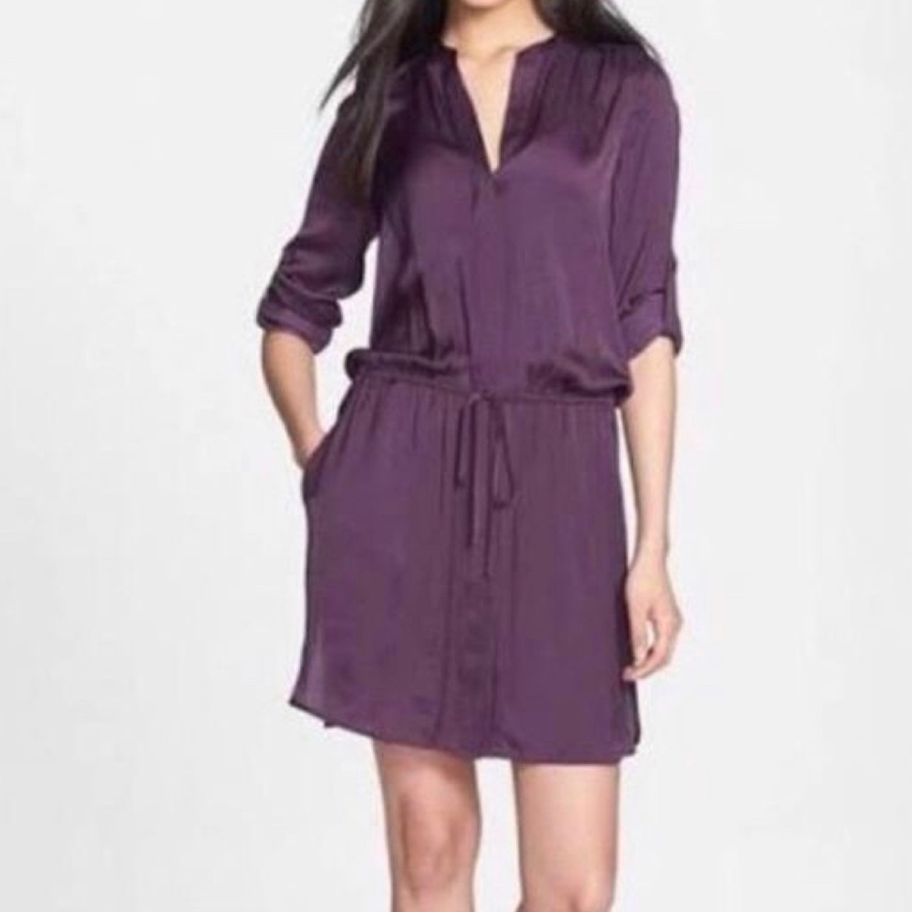 Vince Purple Button Down Tie Silk Dress